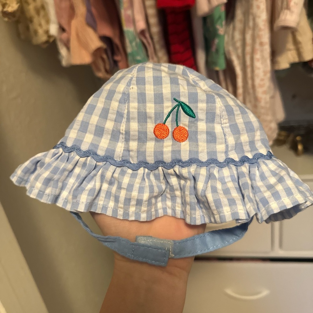 Bucket hat for baby girl- Cherry’s🍒 Blue Gingham- brand new WITHOUT tags